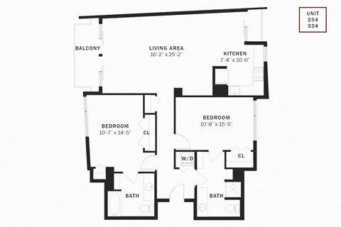 Floor plan for 2 beds, 2 baths, 1267 sqft